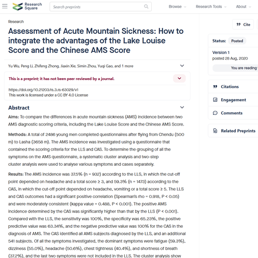 Assessment of Acute Mountain Sickness: How to integrate the advantages of the Lake Louise Score and the Chinese AMS Score