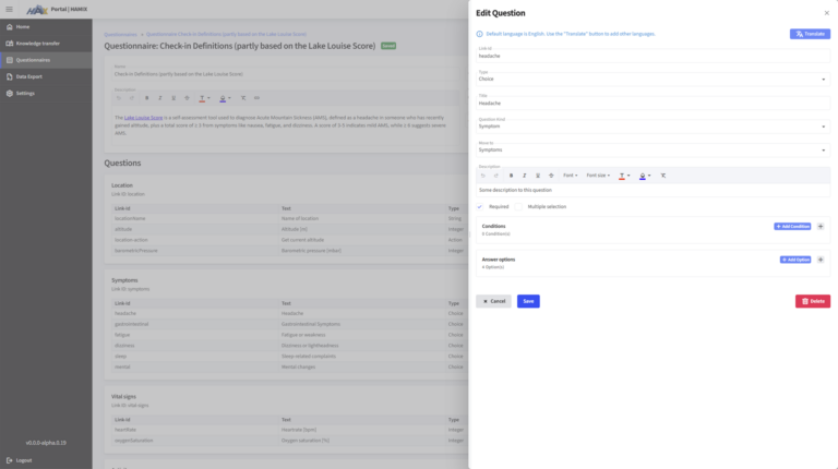 Web Portal - Edit Question